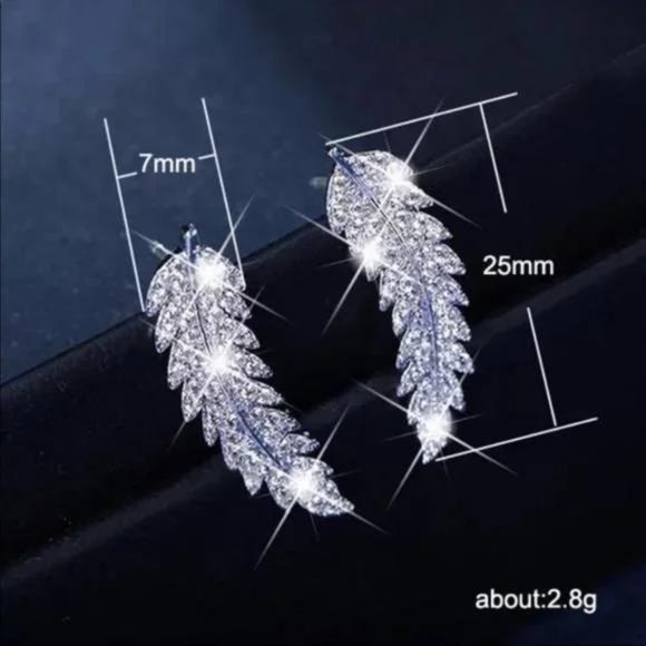 NEW DIAMOND 925 STERLING SILVER LEAF EARRINGS, BEAUTIFUL EARRINGS, CUTE EARRINGS - Picture 3 of 5